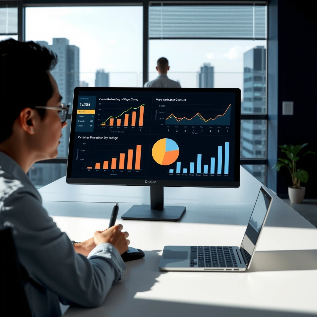 Digital marketing dashboard with charts and analytics